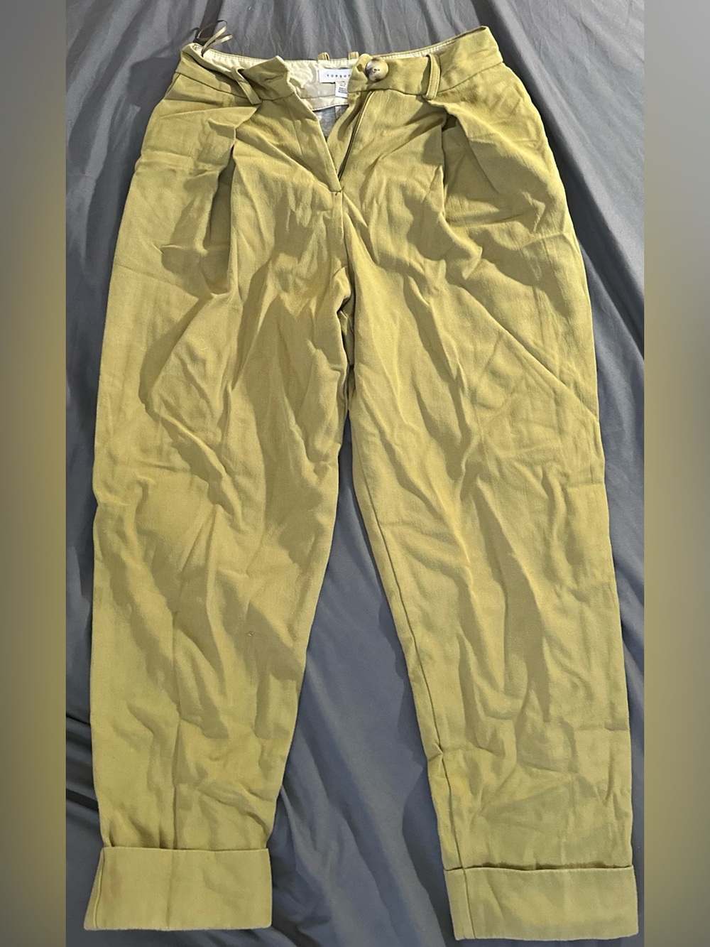 Topshop Olive-Toned Pleated Chinos